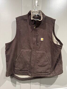 Carhartt Men's Washed Duck Sherpa-lined Mock-Neck-Dark Brown-2XL-Loose Fit